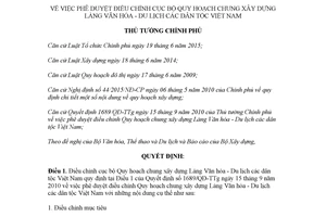 Quyết định 52/QĐ-TTg 2018 Điều chỉnh cục bộ Quy hoạch chung xây dựng Làng Văn hóa Du lịch