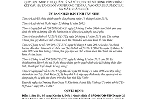 Quyết định 54/2017/QĐ-UBND sửa đổi Quyết định 55/2016/QĐ-UBND Tây Ninh