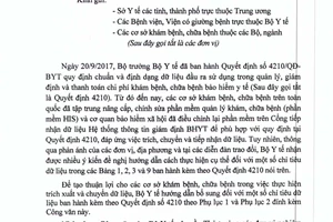 Công văn 7464/BYT-BH 2017 hướng dẫn Quyết định 4210/QĐ-BYT