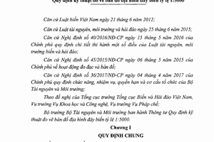 Thông tư 63/2017/TT-BTNMT quy định kỹ thuật đo vẽ bản đồ địa hình đáy biển tỷ lệ 1:5000