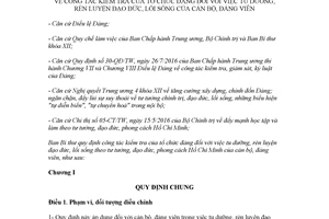 Quyết định 109-QĐ/TW 2018 công tác kiểm tra việc tu dưỡng đạo đức của cán bộ đảng viên