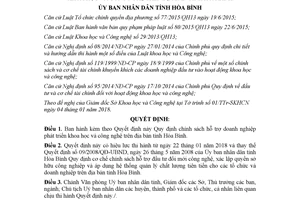 Quyết định 01/2018/QĐ-UBND hỗ trợ doanh nghiệp phát triển khoa học công nghệ Hòa Bình