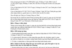 Thông báo 146/2017/TT-BTC hướng dẫn quản lý giám sát việc thu thuế hoạt động kinh doanh casino