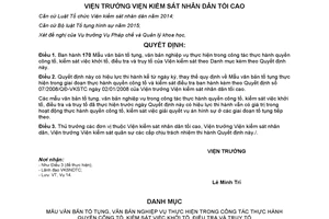 Quyết định 15/QĐ-VKSTC 2018 Mẫu văn bản tố tụng thực hành quyền công tố điều tra và truy tố