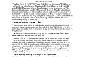 Hướng dẫn 14/HD-VKSTC 2018 công tác kiểm sát việc giải quyết vụ việc dân sự hôn nhân gia đình
