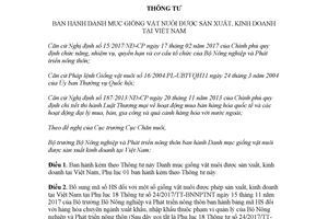 Thông tư 01/2018/TT-BNNPTNT Danh mục giống vật nuôi được sản xuất kinh doanh tại Việt Nam