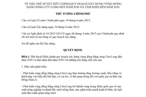 Quyết định 68/QĐ-TTg 2018 Điều chỉnh quy hoạch xây dựng vùng đồng bằng sông Cửu Long