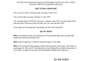 Quyết định 79/QĐ-TTg 2018 Kế hoạch hành động quốc gia phát triển ngành tôm Việt Nam