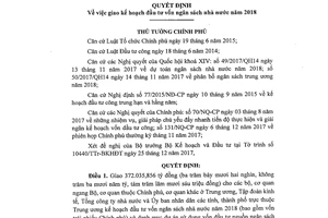 Quyết định 2131/QĐ-TTg 2017 đầu tư vốn ngân sách nhà nước 2018