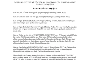 Quyết định 04/2018/QĐ-UBND Quy chế tổ chức và hoạt động của Phòng Giáo dục Quận 1 Hồ Chí Minh