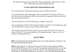 Quyết định 02/2018/QĐ-UBND Quy chế xét tặng danh hiệu Người tốt việc tốt Hà Nội