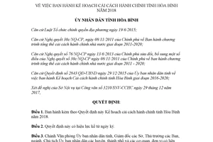 Quyết định 64/QĐ-UBND 2018 Kế hoạch cải cách hành chính Hòa Bình