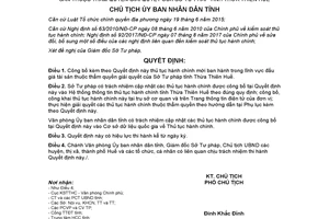 Quyết định 35/QĐ-UBND 2018 công bố thủ tục hành chính mới đấu giá tài sản Sở Tư pháp Huế