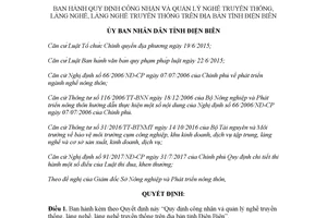 Quyết định 38/2017/QĐ-UBND Quy định công nhận quản lý nghề truyền thống làng nghề Điện Biên