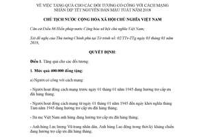 Quyết định 47/QĐ-CTN 2018 tặng quà cho đối tượng có công với cách mạng nhân dịp Tết Mậu Tuất