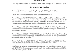 Quyết định 65/QĐ-UBND 2018 điều chỉnh chỉ tiêu kế hoạch đào tạo Huế năm học 2017 2018