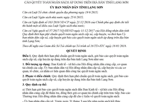 Quyết định 03/2018/QĐ-UBND quy định thời hạn phê chuẩn quyết toán ngân sách Lạng Sơn