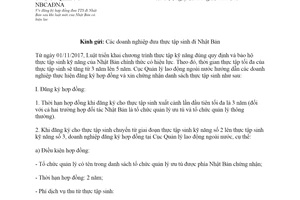 Công văn 2456/QLLĐNN-NBCAĐNA 2017 đăng ký hợp đồng đưa thực tập sinh đi Nhật Bản