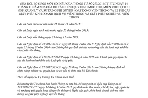 Thông tư 03/2018/TT-BTC sửa đổi Thông tư 273/2016/TT-BTC phí quyền hoạt động viễn thông