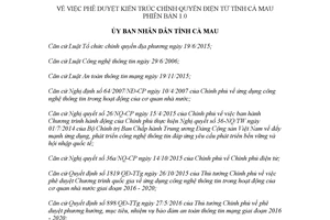 Quyết định 2152/QĐ-UBND 2017 phê duyệt Kiến trúc Chính quyền điện tử phiên bản 1.0 Cà Mau