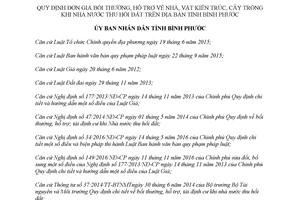 Quyết định 05/2018/QĐ-UBND đơn giá bồi thường hỗ trợ về nhà khi Nhà nước thu hồi đất Bình Phước