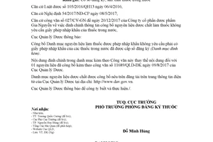 Công văn 230/QLD-ĐK 2018 đính chính danh mục nguyên liệu dược chất làm thuốc được nhập khẩu