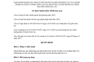 Quyết định 01/2018/QĐ-UBND bảng giá tính lệ phí trước bạ đối với nhà Gia Lai