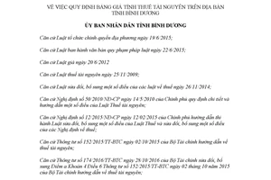 Quyết định 01/2018/QĐ-UBND quy định bảng giá tính thuế tài nguyên Bình Dương