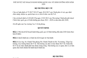Quyết định 718/QĐ-BYT 2018 phê duyệt Kế hoạch hành động quốc gia về Dinh dưỡng