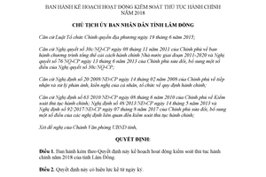 Quyết định 94/QĐ-UBND 2018 kế hoạch hoạt động kiểm soát thủ tục hành chính Lâm Đồng