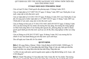 Quyết định 01/2018/QĐ-UBND sửa đổi 44/2016/QĐ-UBND giá nước sạch nông thôn Đồng Tháp