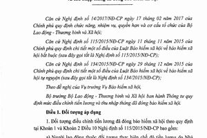 Thông tư 32/2017/TT-BLĐTBXH mức điều chỉnh tiền lương và thu nhập tháng đã đóng bảo hiểm xã hội