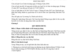 Thông tư 01/2018/TT-NHNN cho vay đặc biệt đối với tổ chức tín dụng được kiểm soát đặc biệt