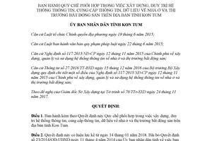 Quyết định 01/2018/QĐ-UBND Quy chế phối hợp xây dựng hệ thống thông tin về nhà ở Kon Tum