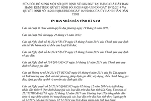 Quyết định 63/2017/QĐ-UBND sửa đổi quy định giá đất tại Bảng giá đất Hà Nam