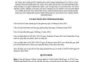 Quyết định 02/2018/QĐ-UBND sửa đổi 10/2017/QĐ-UBND chi phí đầu tư công trình Khánh Hòa