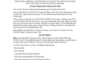 Quyết định 16/2018/QĐ-UBND sửa đổi 21/2016/QĐ-UBND chức năng Sở Văn hóa Lạng Sơn