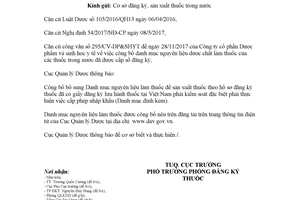 Công văn 1276/QLD-ĐK 2018 bổ sung danh mục nguyên liệu làm thuốc phải kiểm soát đặc biệt