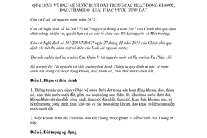 Thông tư 75/2017/TT-BTNMT quy định bảo vệ nước dưới đất trong hoạt động khai thác nước dưới đất