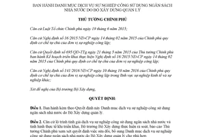 Quyết định 162/QĐ-TTg 2018 dịch vụ sự nghiệp công ngân sách nhà nước Bộ Xây dựng quản lý