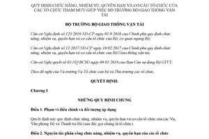 Quyết định 163/QĐ-BGTVT 2018 chức năng Tổ chức tham mưu giúp việc Bộ Giao thông vận tải