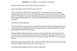 Công văn 2024/QLD-ĐK 2018 đính chính danh mục nguyên liệu làm thuốc phải cấp phép nhập khẩu