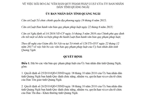 Quyết định 82/2017/QĐ-UBND bãi bỏ văn bản quy phạm pháp luật của Ủy ban tỉnh Quảng Ngãi