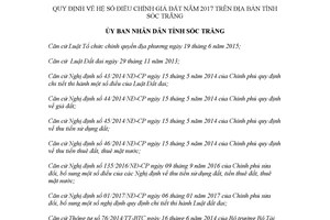 Quyết định 03/2018/QĐ-UBND quy định hệ số điều chỉnh giá đất Sóc Trăng