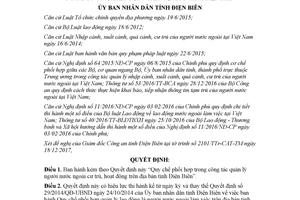 Quyết định 06/2018/QĐ-UBND Quy chế phối hợp công tác quản lý người nước ngoài Điện Biên