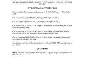 Quyết định 53/2017/QĐ-UBND Quy định cấp giấy phép xây dựng Bắc Kạn