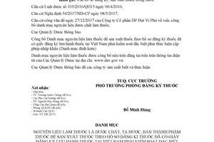 Công văn 1290/QLD-ĐK 2018 danh mục nguyên liệu làm thuốc phải thực hiện cấp phép nhập khẩu