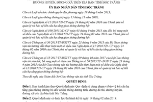 Quyết định 04/2018/QĐ-UBND phạm vi bảo vệ kết cấu hạ tầng giao thông đường bộ Sóc Trăng