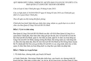 Nghị định 18/2018/NĐ-CP cơ cấu tổ chức của Ban Quản lý Lăng Chủ tịch Hồ Chí Minh
