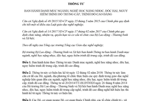 Circular 36/2017/TT-BLĐTBXH promulgating the list arduous hazardous of post secondary education